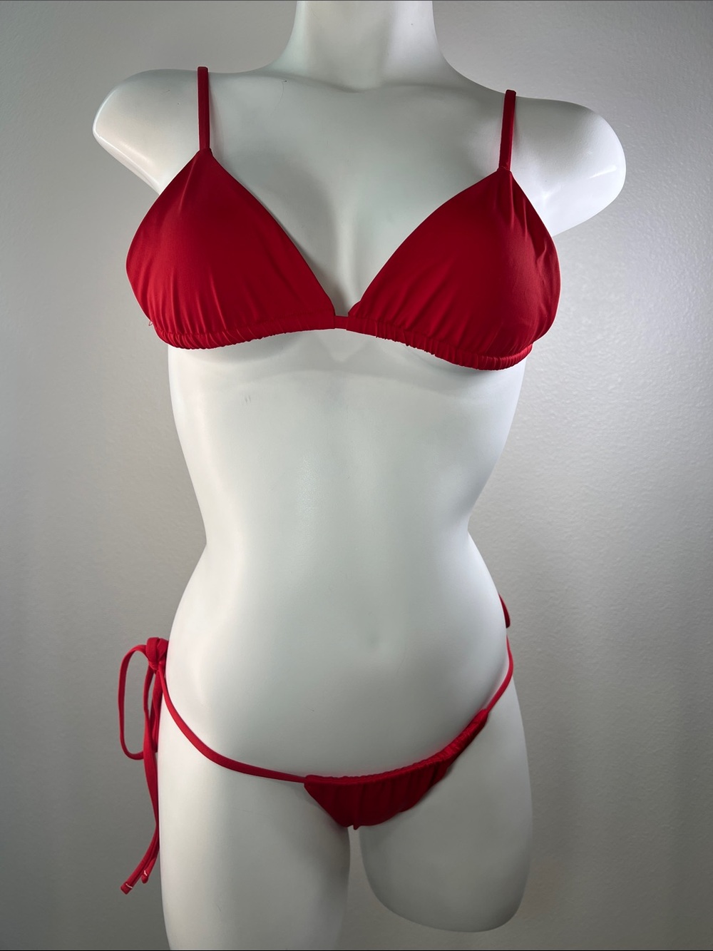 Frankie's Bikinis Red Triangle Tie-Side Bikini Set XS Bottom and S Top